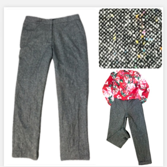 Talbots Gray Trousers Straight Leg Style Tweed print pockets stretch  size 8 - Picture 11 of 15